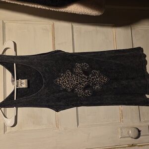 Black Tank Top with Leopard Fleur-de-lis